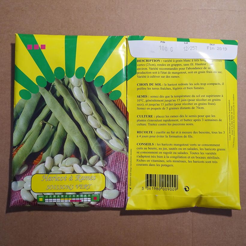 Example of Stangenbohne Soissons Vert per pack of 200 seeds (100g) as you get