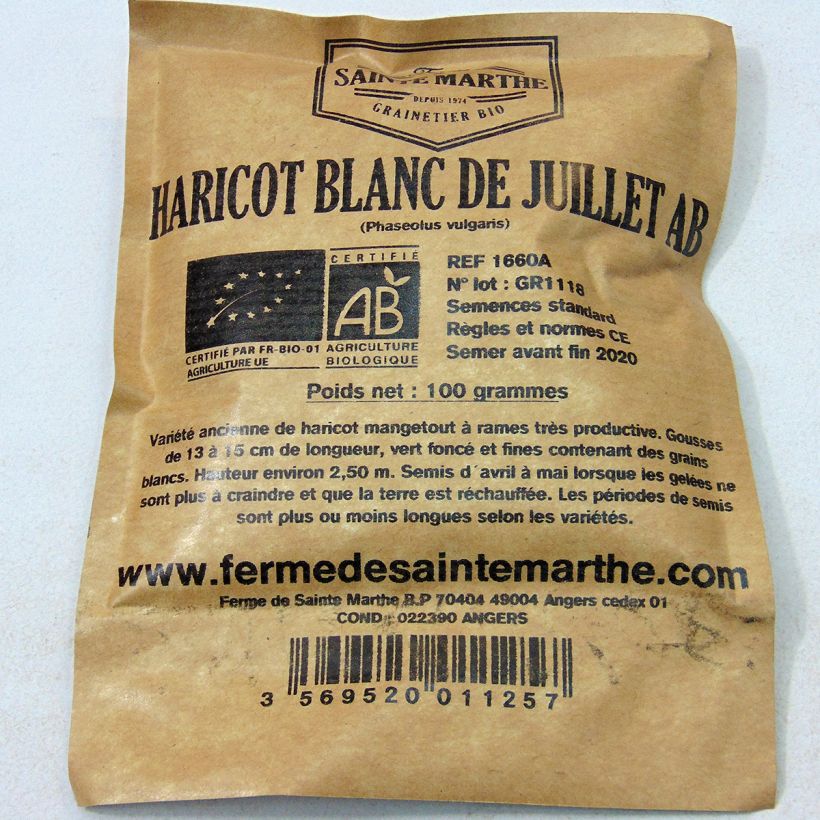 Example of Stangenbohne Blanc de Juillet Bio per pack of 200 seeds (80g) as you get