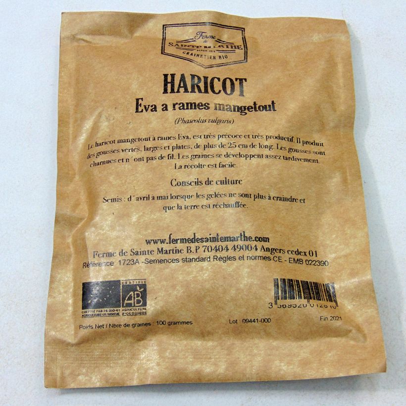Example of Stangenbohne Eva Bio per pack of 150 seeds (80g) as you get