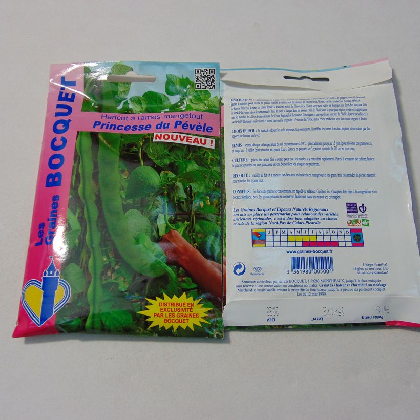 Example of Stangenbohne Princesse du Pévèle per pack of 180 seeds (90g) as you get