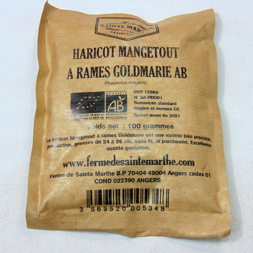 Example of Stangenbohne Goldmarie Bio per pack of 200 seeds (100g) as you get