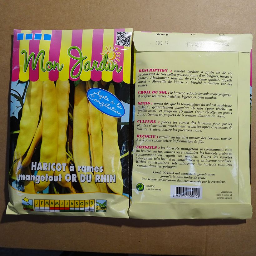 Example of Stangenbohne Or du Rhin per pack of 200 seeds (100g) as you get