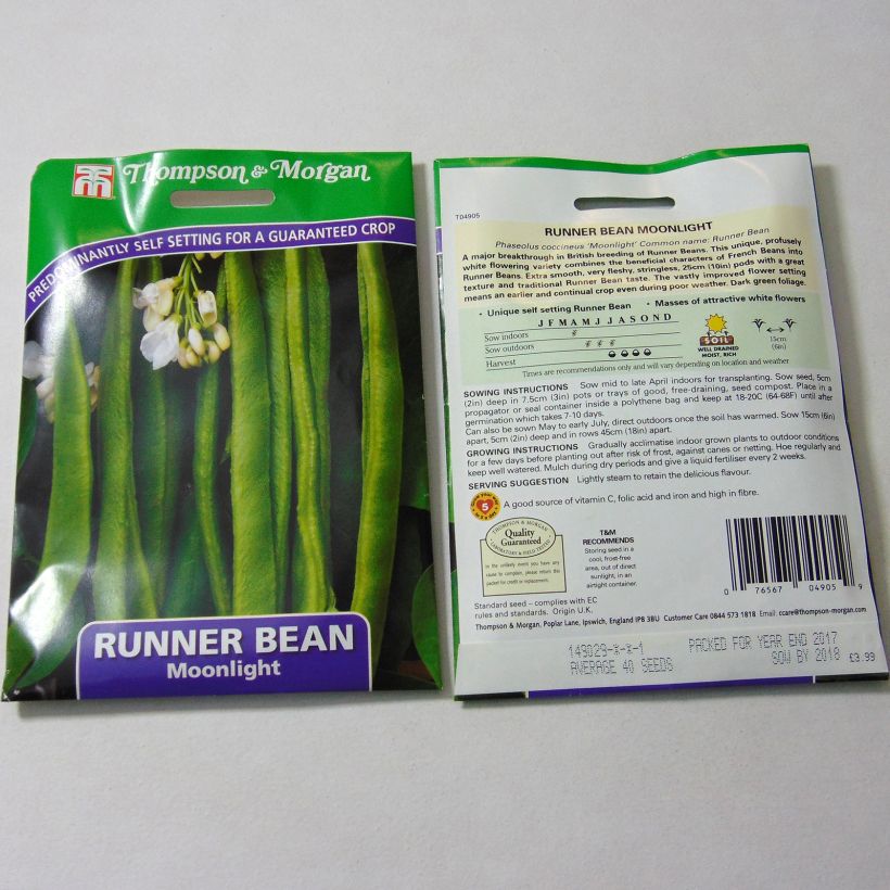 Example of Feuerbohne Moonlight per pack of 45 seeds as you get