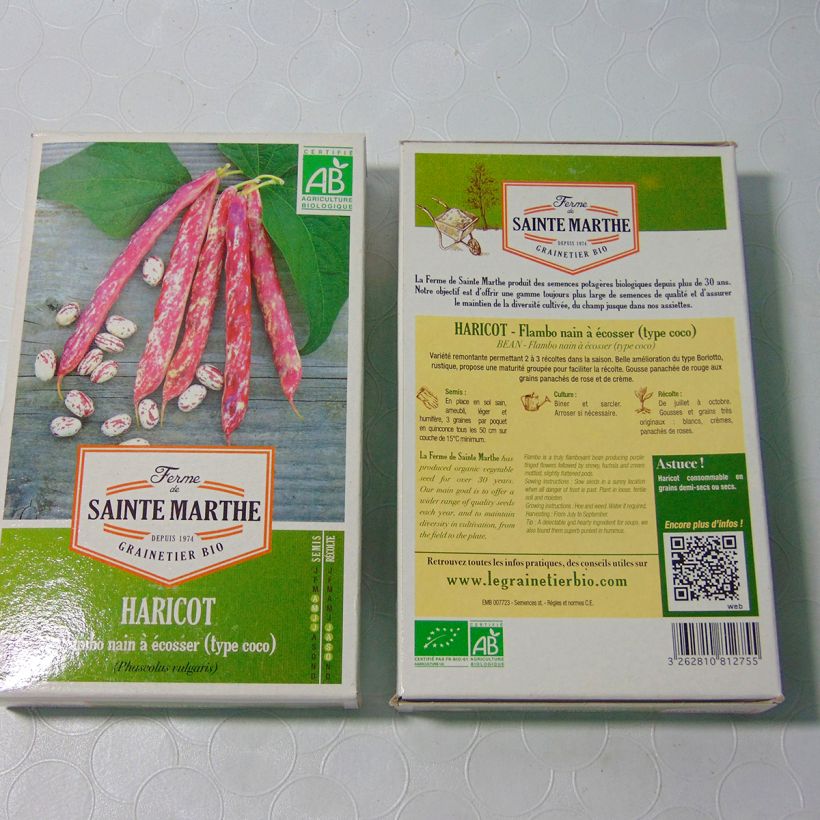 Example of Zwergbohne Flambo Bio per pack of 180 seeds (80g) as you get