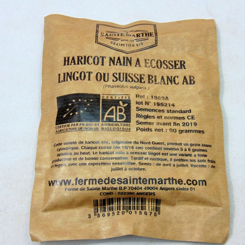 Example of Zwergbohne Lingot suisse blanc Bio per pack of 160 seeds (80g) as you get
