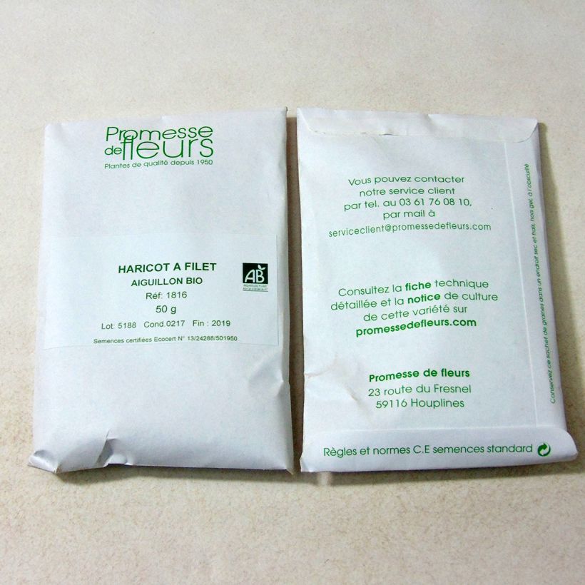 Example of Zwergbohne Aiguillon Bio per pack of 200 seeds (75g) as you get