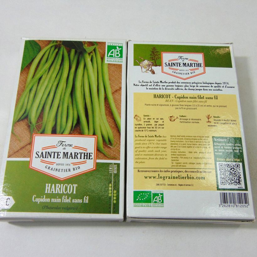 Example of Zwergbohne Cupidon Bio per pack of 160 seeds (80g) as you get