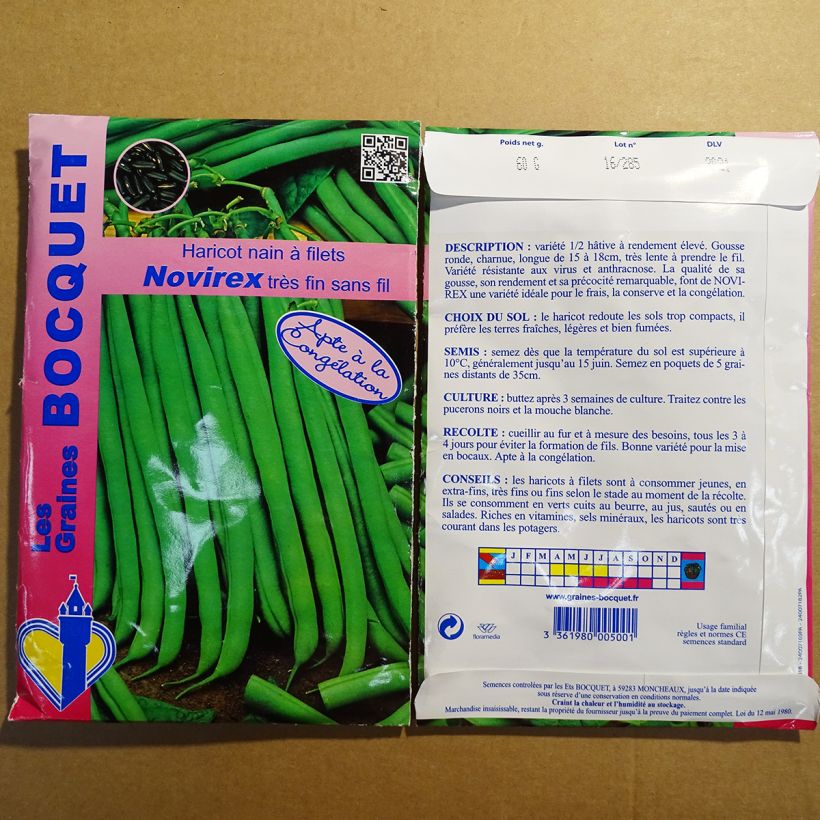 Example of Zwergbohne Novirex per pack of 120 seeds (60g) as you get
