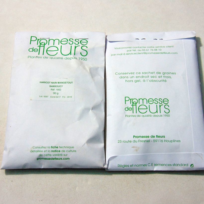 Example of Zwergbohne Sansoucy per pack of 250 seeds (90g) as you get