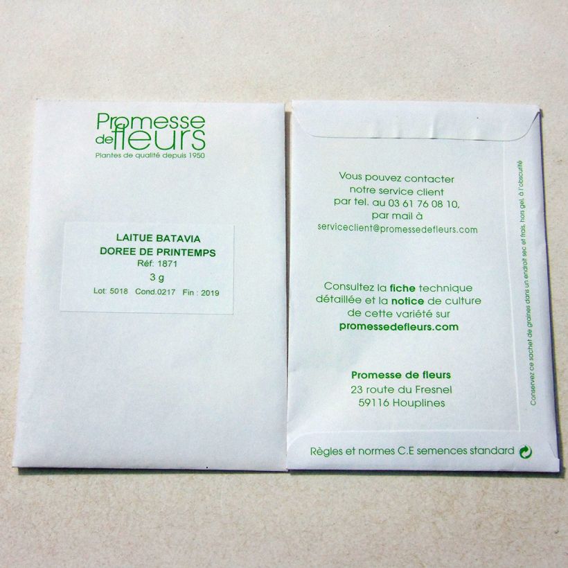 Example of Bataviasalat Dorée de Printemps per pack of 2500 seeds (3g) as you get