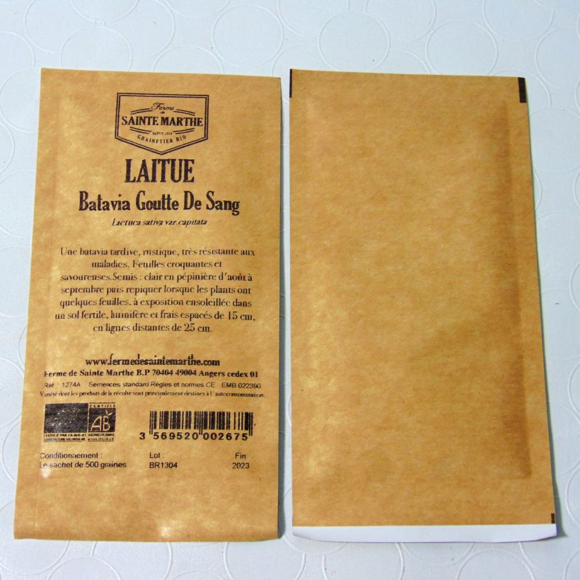 Example of Bataviasalat Goutte de Sang Bio - Ferme de Sainte Marthe per pack of 500 seeds as you get