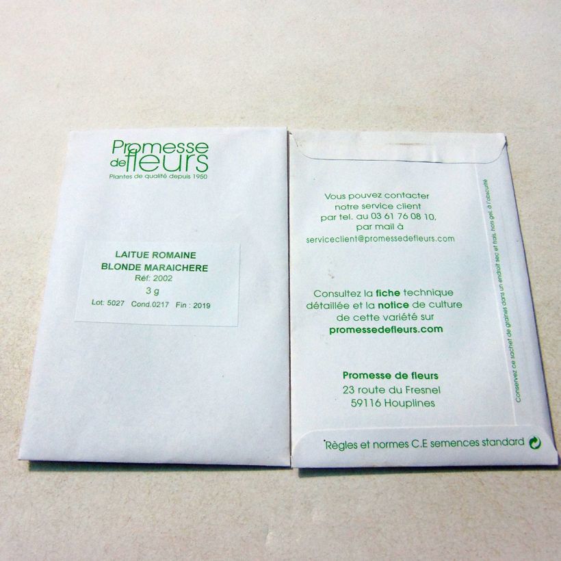 Example of Römersalat Romaine Blonde maraîchère per pack of 2500 seeds (3g) as you get