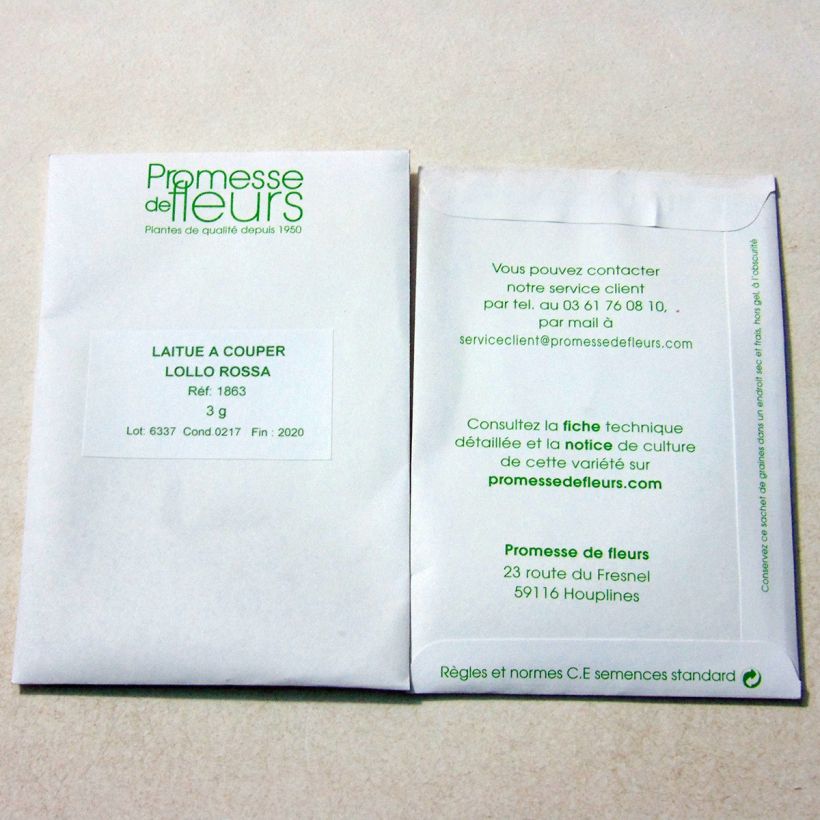 Example of Schnittsalat Lollo Rossa per pack of 2500 seeds (3g) as you get