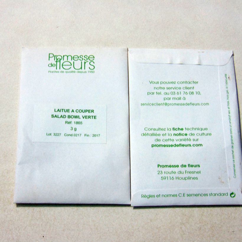 Example of Schnittsalat Salad Bowl Verte per pack of 2500 seeds (3g) as you get