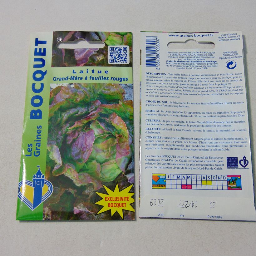 Example of Kopfsalat Grand-mère à feuilles rouge per pack of 1600 seeds (2g) as you get