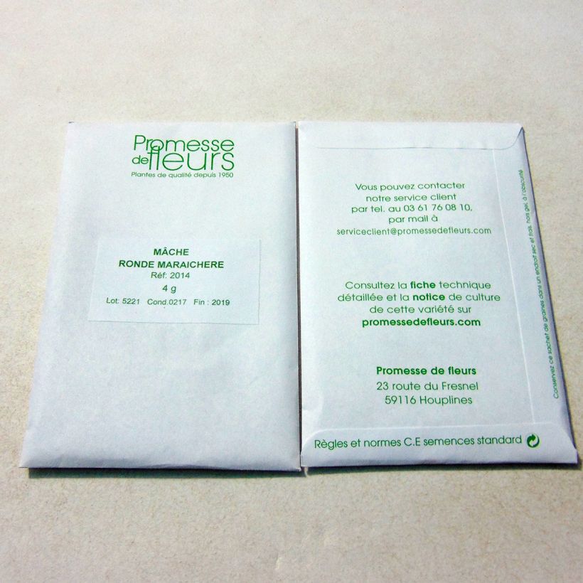 Example of Gewöhnlicher Feldsalat Ronde Maraîchère per pack of 3000 seeds (4g) as you get