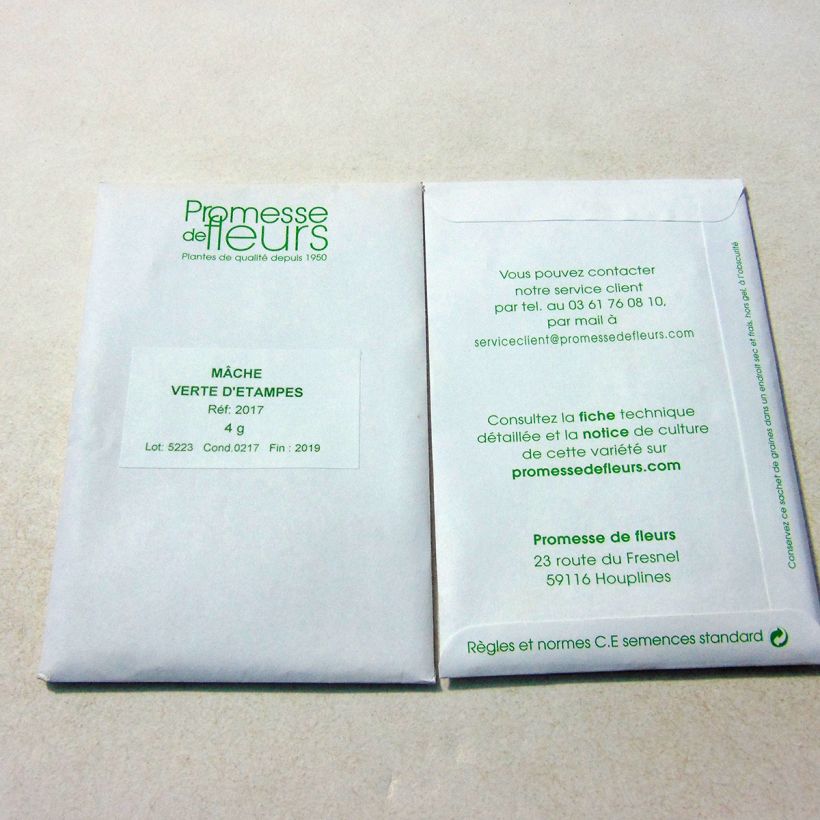 Example of Gewöhnlicher Feldsalat Verte d'Etampes per pack of 3000 seeds (4g) as you get