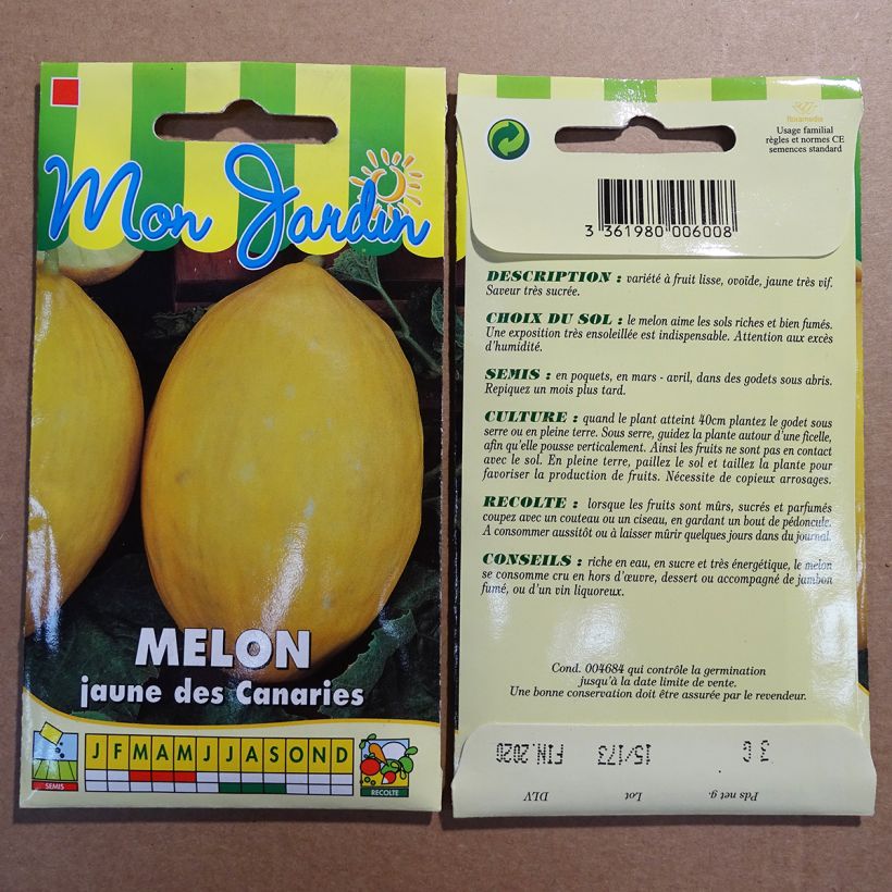 Example of Melone Jaune Canari 2 per pack of 75 seeds (3g) as you get