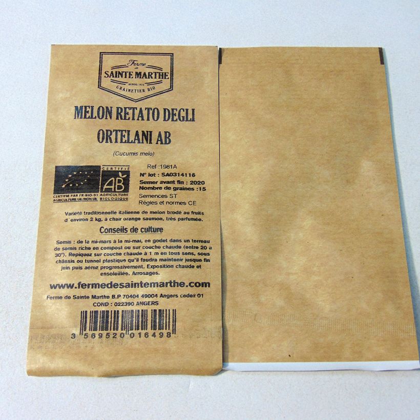 Example of Melone Rerato Degli Ortolani Bio Bio - Ferme de Sainte Marthe per pack of 15 seeds (Sachet de 15 grainesg) as you get
