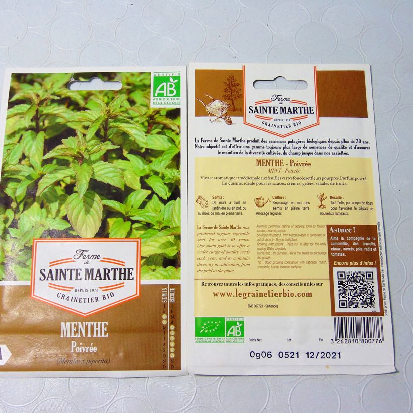 Example of Pfefferminze Bio - Ferme de Sainte Marthe - Mentha piperita per pack of 1500 seeds (0,1g) as you get