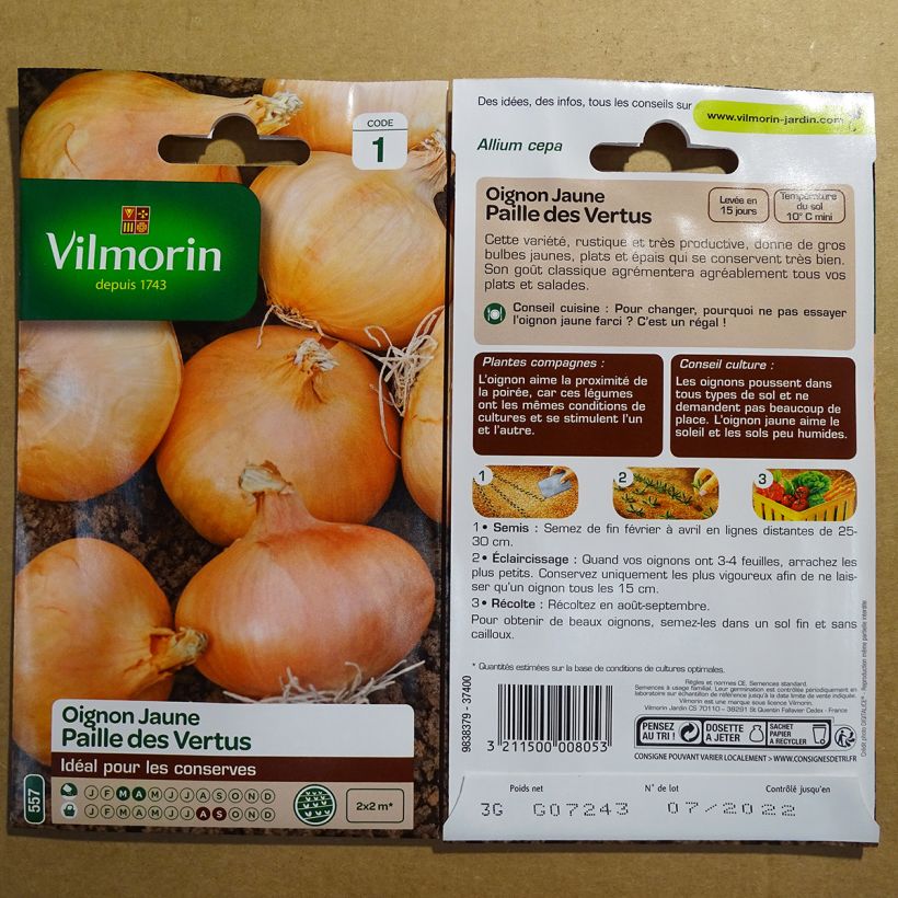 Example of Zwiebel Paille des Vertus - Vilmorin per pack of 750 seeds (3g) as you get