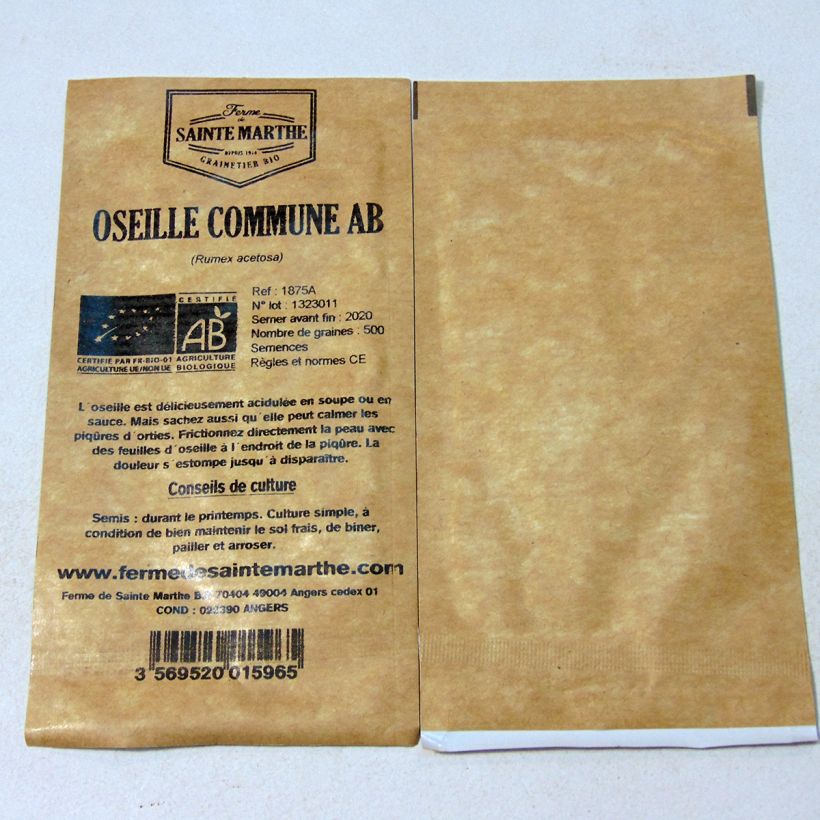 Example of Ampfer Bio - Ferme de Sainte Marthe - Rumex acetosa per pack of 500 seeds as you get