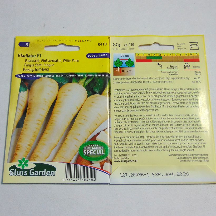 Example of Pastinak 1/2 Long Gladiator F1 per pack of 110 seeds as you get