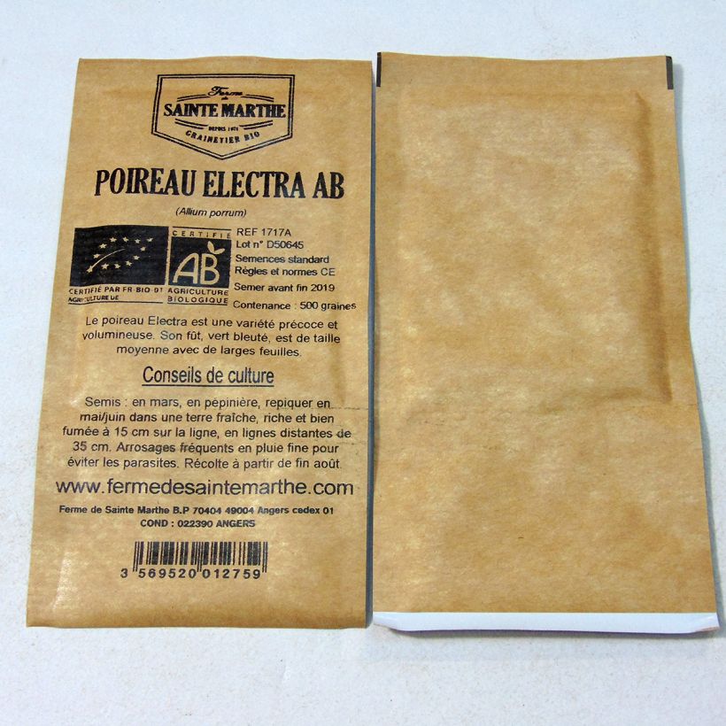 Example of Lauch-Porree Electra Bio - Ferme de Ste Marthe per pack of 500 seeds (1g) as you get