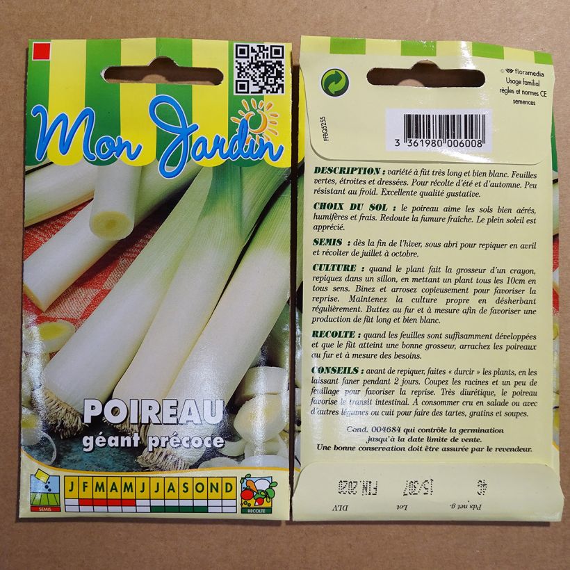 Example of Lauch-Porree Géant Précoce per pack of 1000 seeds (4g) as you get