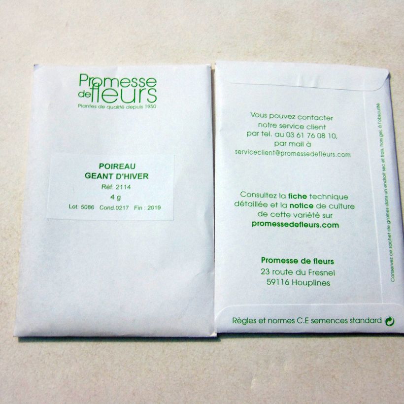 Example of Lauch-Porree Géant d'hiver per pack of 1000 seeds (4g) as you get