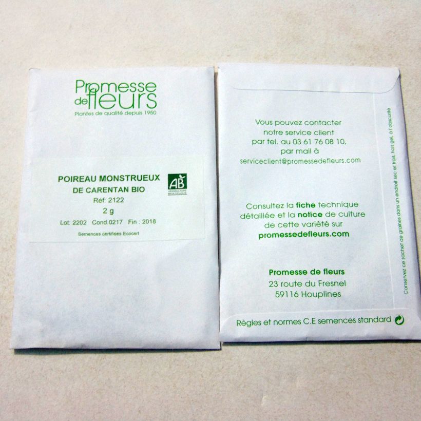 Example of Lauch-Porree Monstrueux de Carentan per pack of 1000 seeds (4g) as you get
