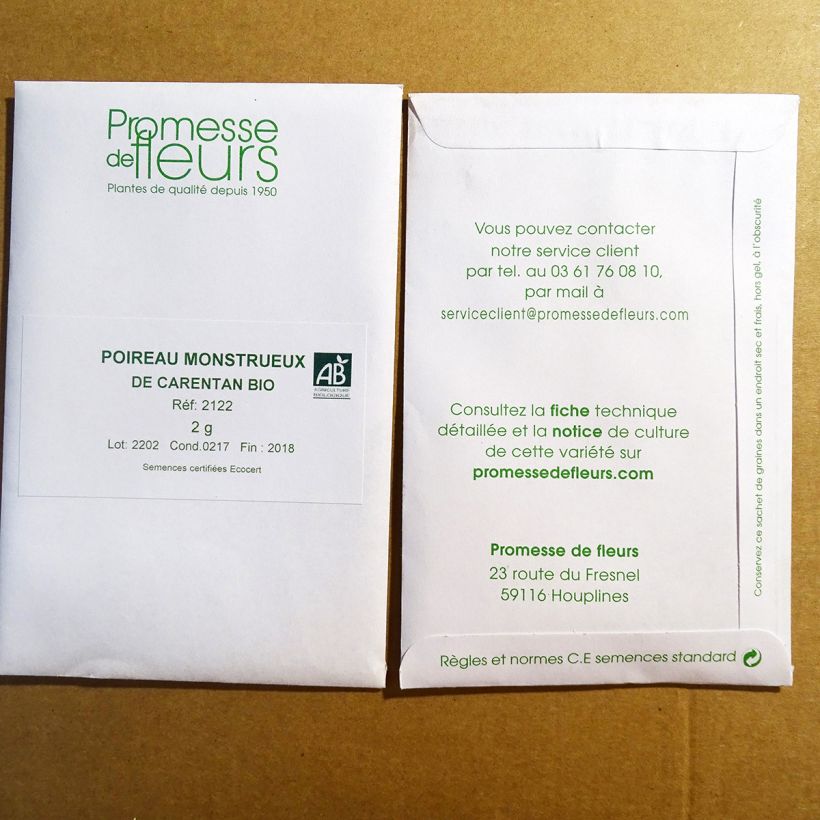 Example of Lauch-Porree Monstrueux de Carentan Bio per pack of 500 seeds (2g) as you get