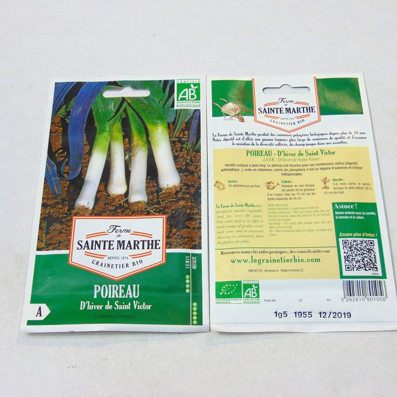 Example of Lauch-Porree Saint Victor Bio- Ferme de Ste Marthe per pack of 400 seeds (1g) as you get