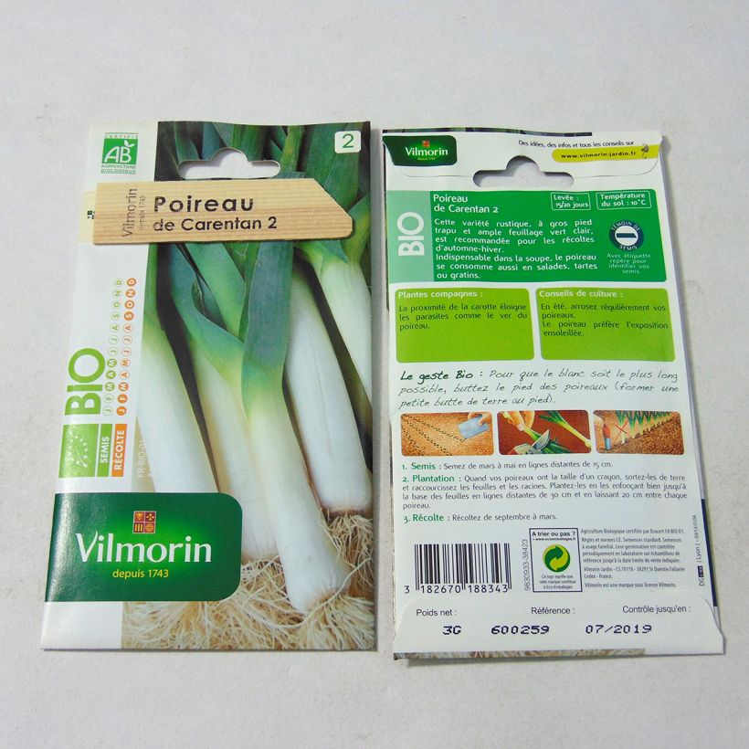 Example of Lauch-Porree de Carentan 2 Bio - Vilmorin per pack of 750 seeds (3g) as you get