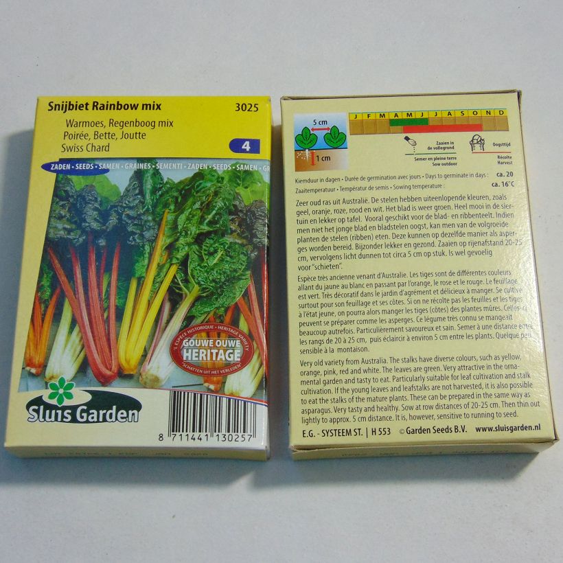 Example of Mangold Rainbow mix per pack of 400 seeds (15g) as you get