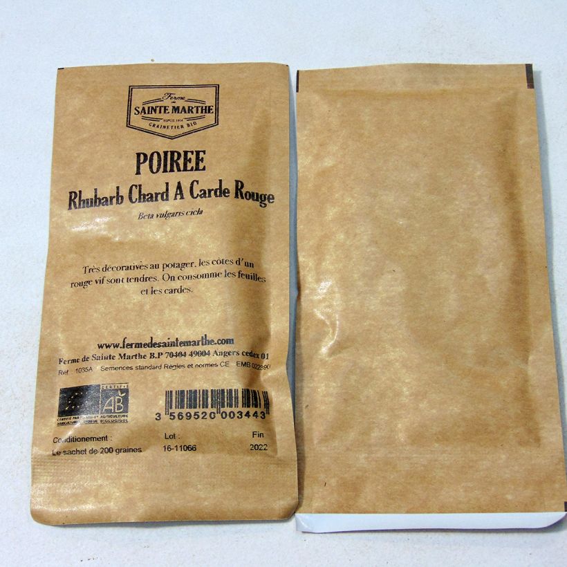 Example of Mangold Rhubarb Chard Bio - La Ferme de Sainte-Marthe per pack of 100 seeds (4g) as you get