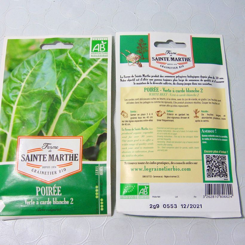 Example of Grüner Mangold Glatter Silber 2 Bio - La Ferme de Sainte-Marthe per pack of 150 seeds (2.9g) as you get