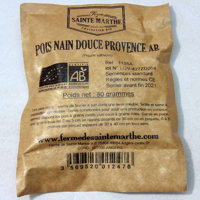 Example of Zwergerbse Douce Provence Bio per pack of 240 seeds (80g) as you get