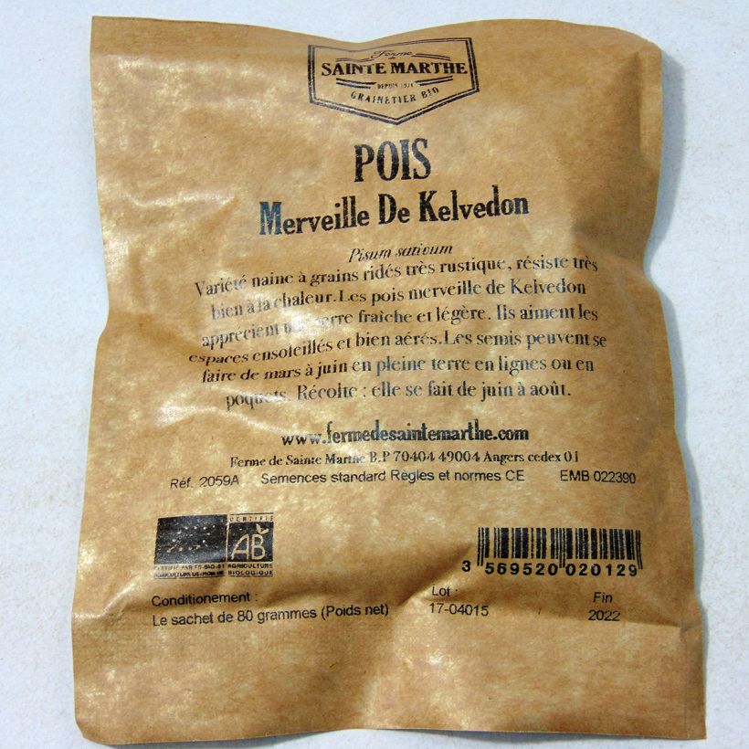 Example of Zwergerbse Merveille de Kelvedon Bio per 80 g seed pack as you get