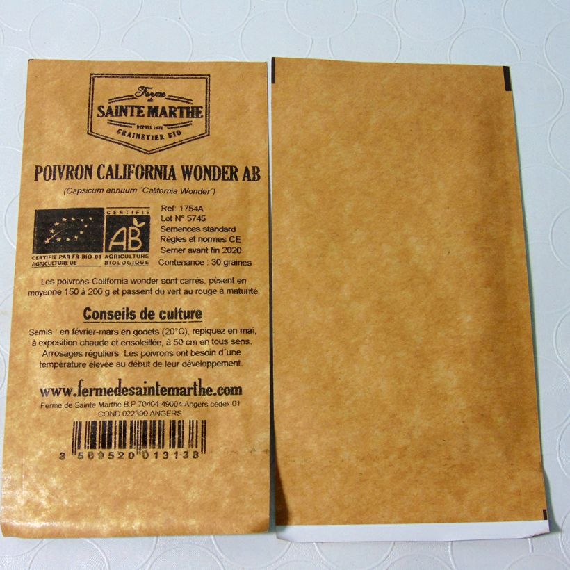 Example of Paprika California Wonder Bio - Ferme de Sainte Marthe per pack of 30 seeds as you get