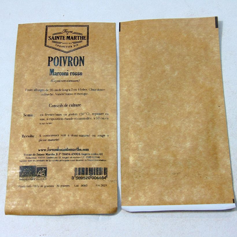 Example of Paprika Poivron Marconi Rosso Bio - Ferme de Sainte Marthe per pack of 30 seeds as you get