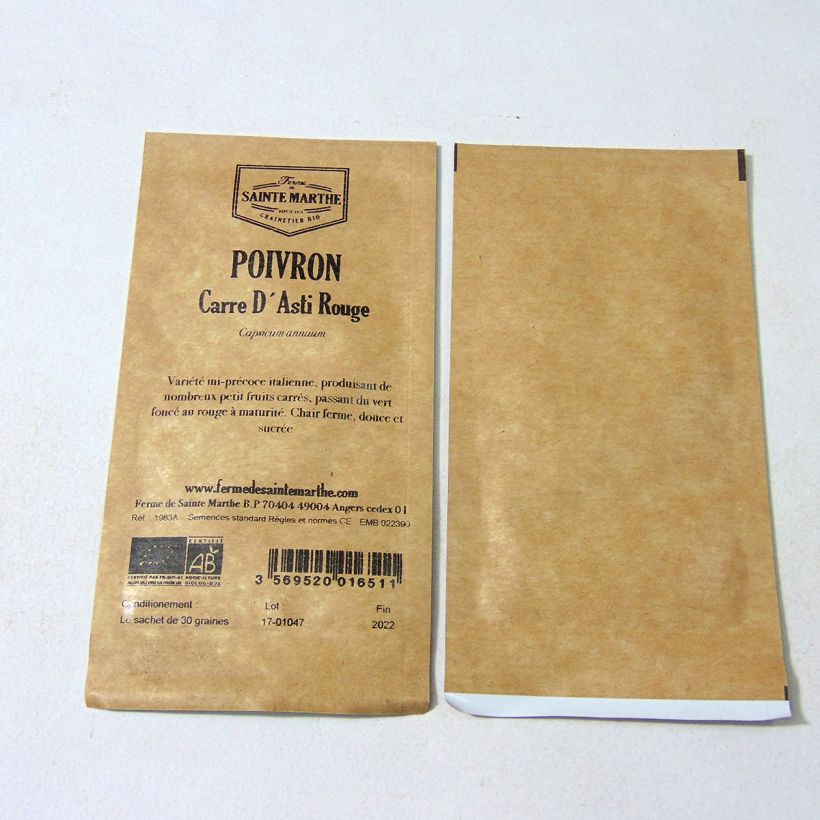 Example of Paprika quadrato d'Asti Rouge Bio - Ferme de Sainte Marthe per pack of 30 seeds (Sachet de 30 grainesg) as you get