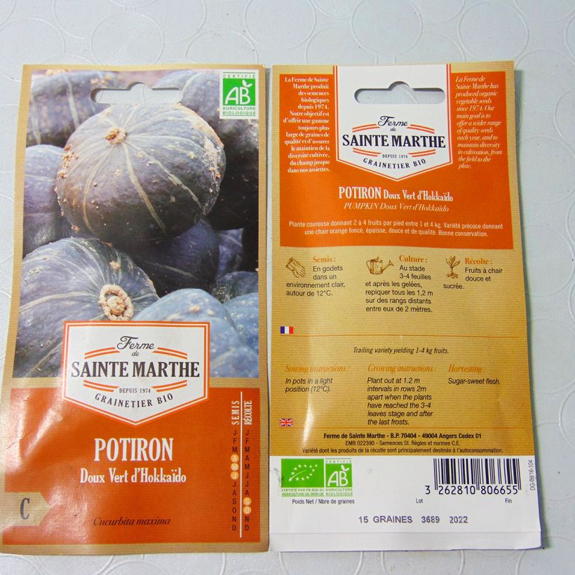 Example of Riesen-Kürbis Doux Vert d'Hokkaido Bio - Ferme de Sainte Marthe per pack of 8 seeds (2g) as you get