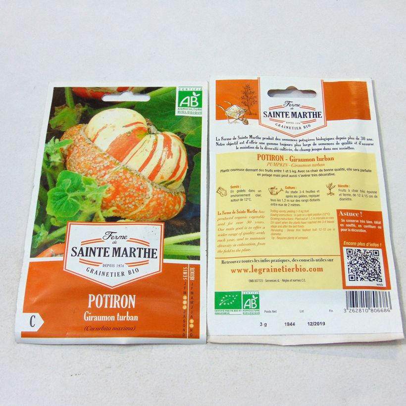 Example of Riesen-Kürbis Giraumon Turban Bio - Ferme de Sainte Marthe per pack of 10 seeds (3g) as you get