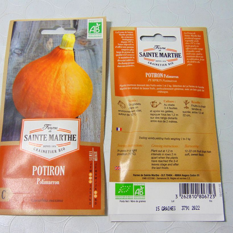 Example of Riesen-Kürbis Potimarron Bio - Ferme de Sainte Marthe per pack of 10 seeds (2g) as you get