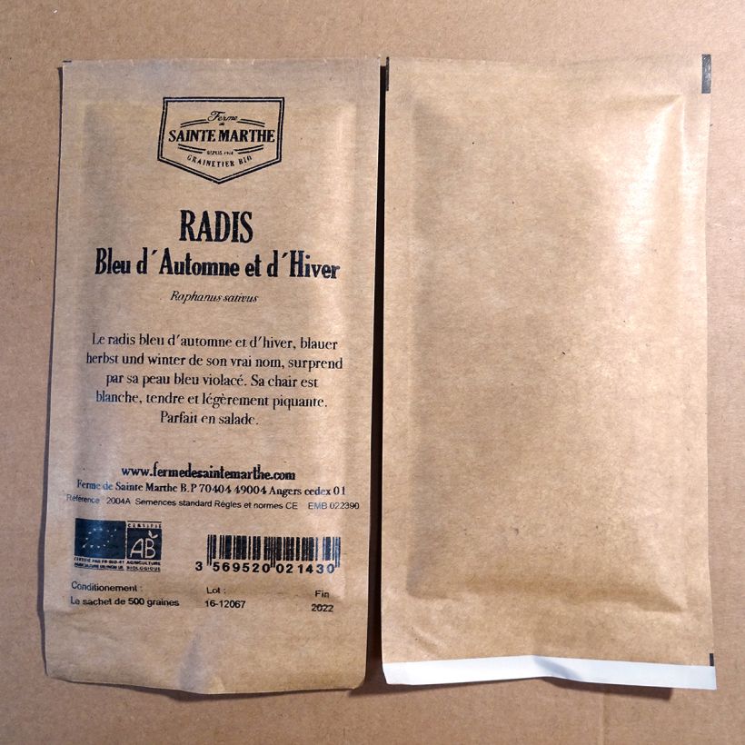 Example of Rettich Bleu d'automne et d'Hiver Bio per pack of 500 seeds as you get
