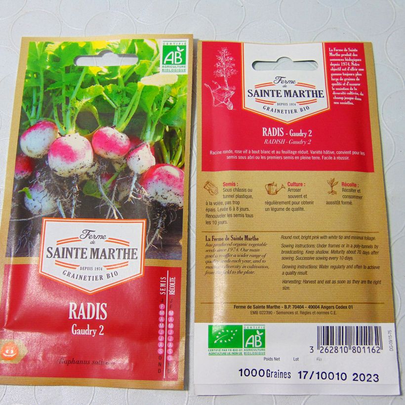 Example of Radieschen Gaudry 2 Bio per pack of 500 seeds (6g) as you get