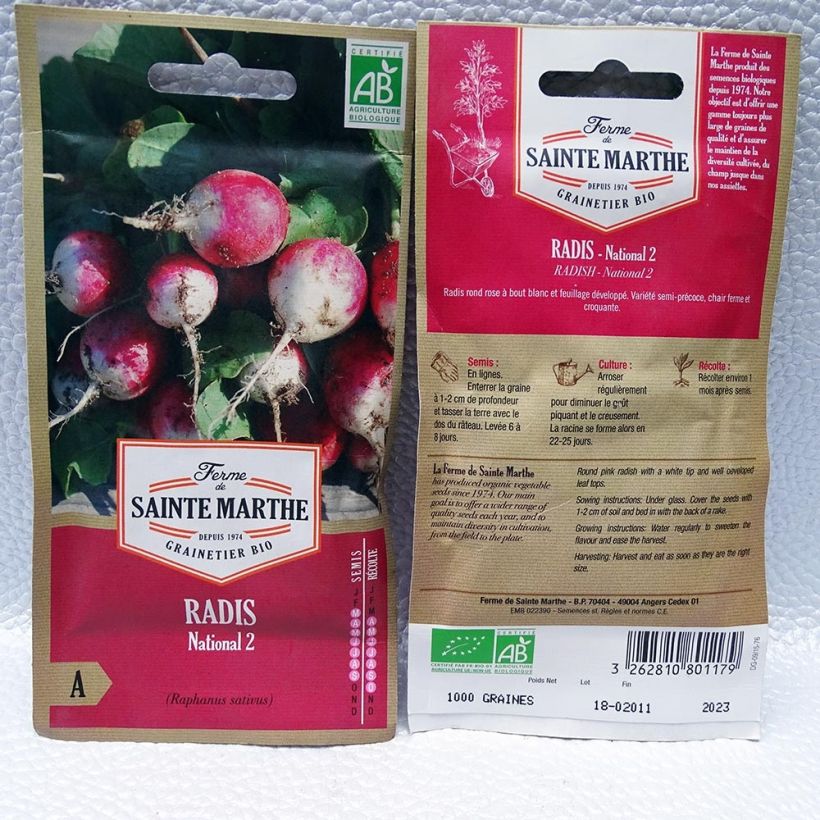 Example of Radieschen rond rose à bout blanc 2 Bio per pack of 1000 seeds (8g) as you get