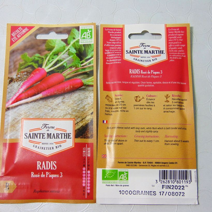 Example of Radieschen Rose de Pâques 3 Bio per pack of 700 seeds (8g) as you get