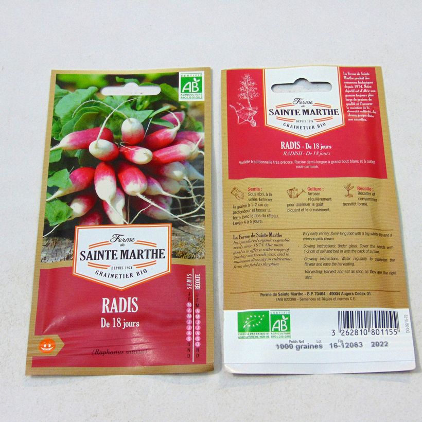 Example of Radieschen 18 Tage Bio- Ferme de Sainte Marthe per pack of 1000 seeds (8g) as you get